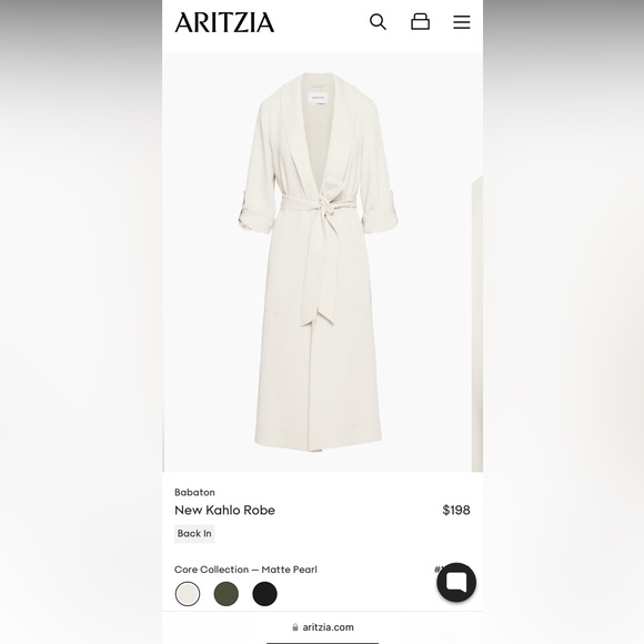 NWOT Aritzia New Kahlo Robe (XXS Matte Pearl) - Picture 3 of 11